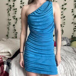 Lioness Dark Blue Goddess Off Shoulder Mini Dress